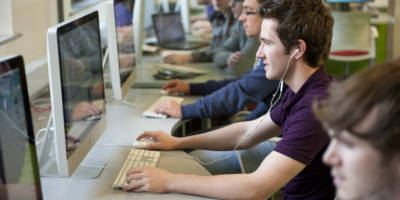 South West College students using computers in IT lab