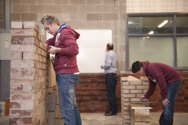 South West College students completing brickwork at college workshop