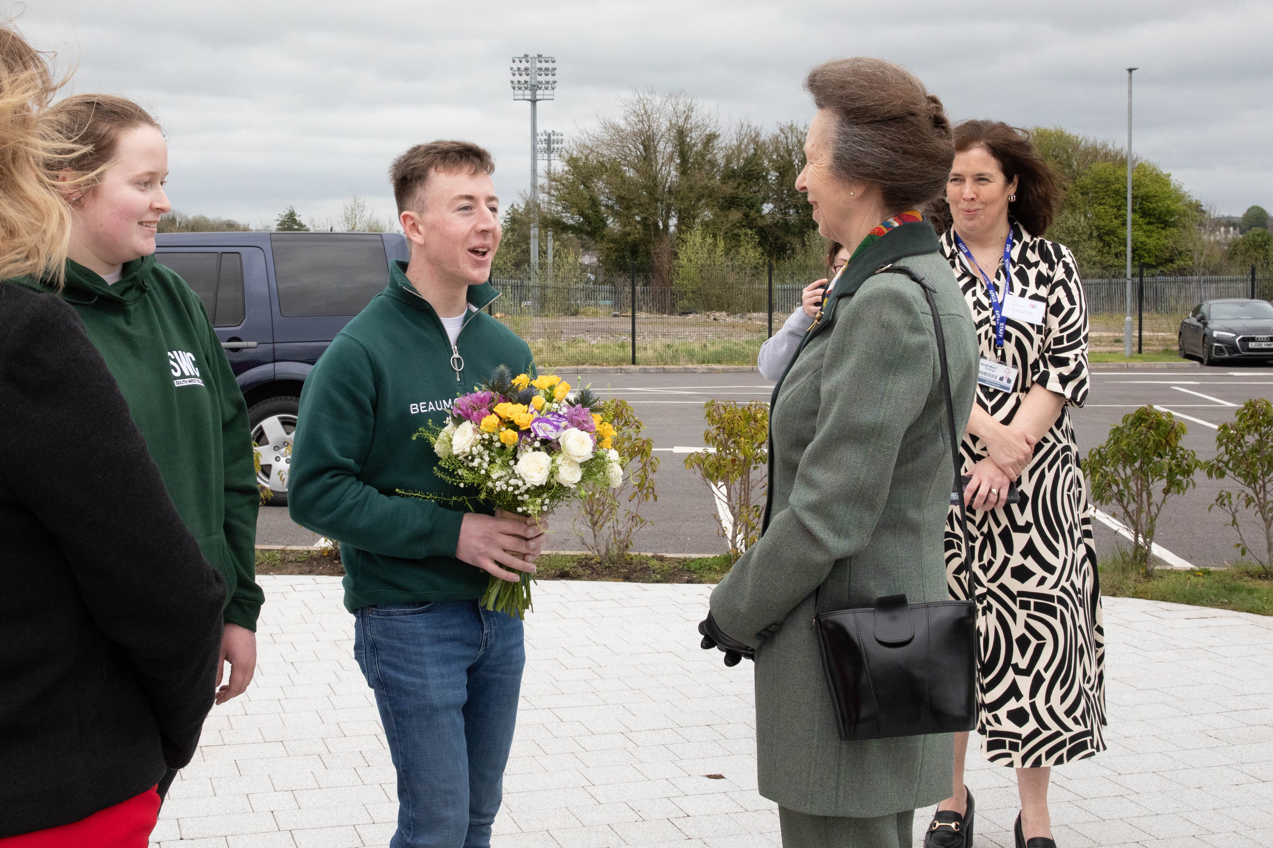Her Royal Highness, The Princess Royal was presented with a number of gifts from South West College students, Linda Thompson from Enniskillen and Jamie Livingston from Portadown during her visit to the Erne Campus.