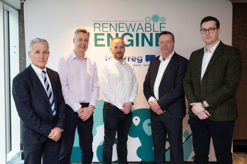 Industry and academic institution representatives from the Renewable Engine Programme are pictured following a showcase of programme research and innovation outputs. Pictured left to right are David Surplus (B9 Energy), Dr Peter Martin, (Queen’s University Belfast), Dr John Harrison, (South West College), Dr John Bartlett (IT Sligo) and Chris Bridge (Kingspan)